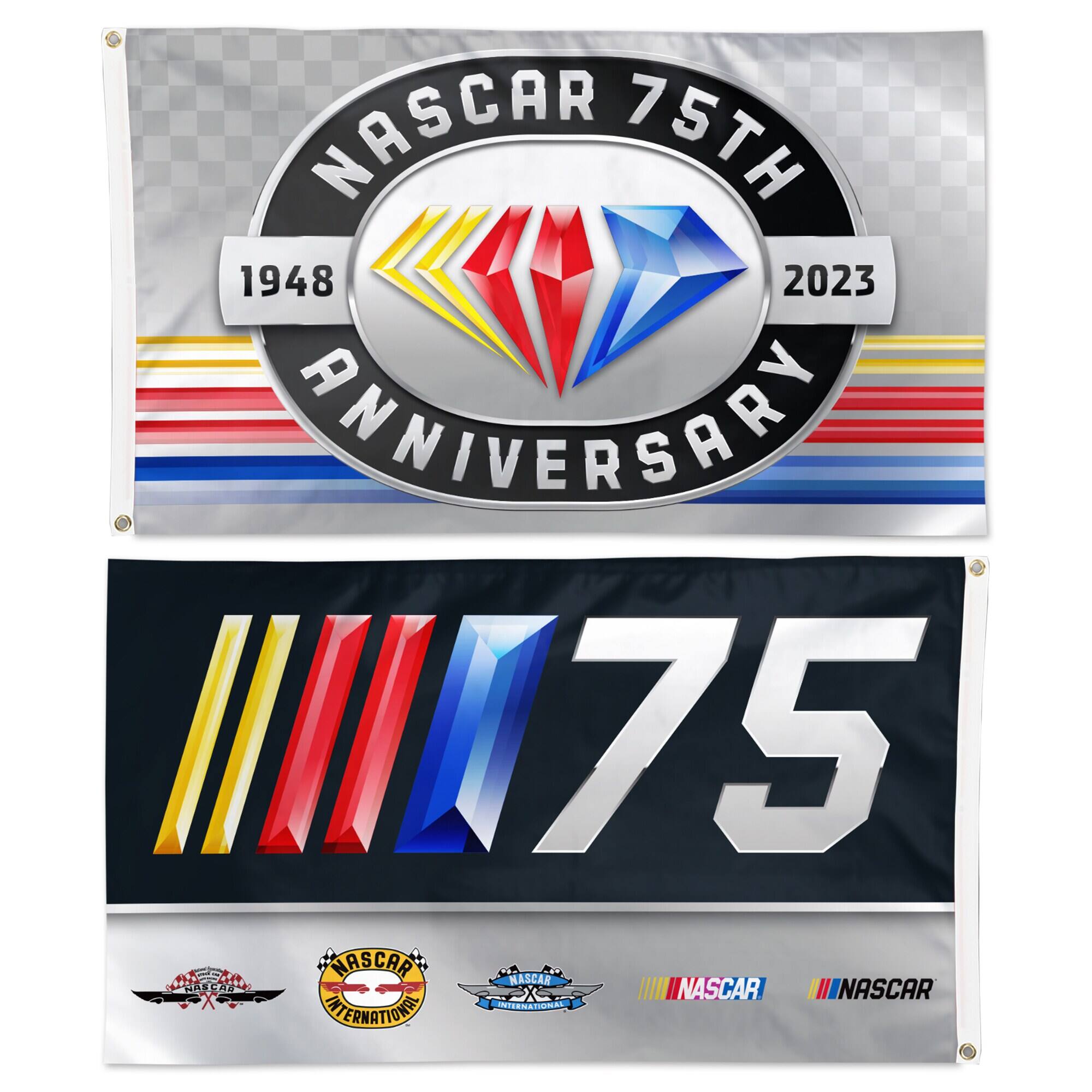 NASCAR 75TH ANNIVERSARY  
1948 - 2023  

75  

NASCAR  
NASCAR INTERNATIONAL  
NASCAR  
NASCAR