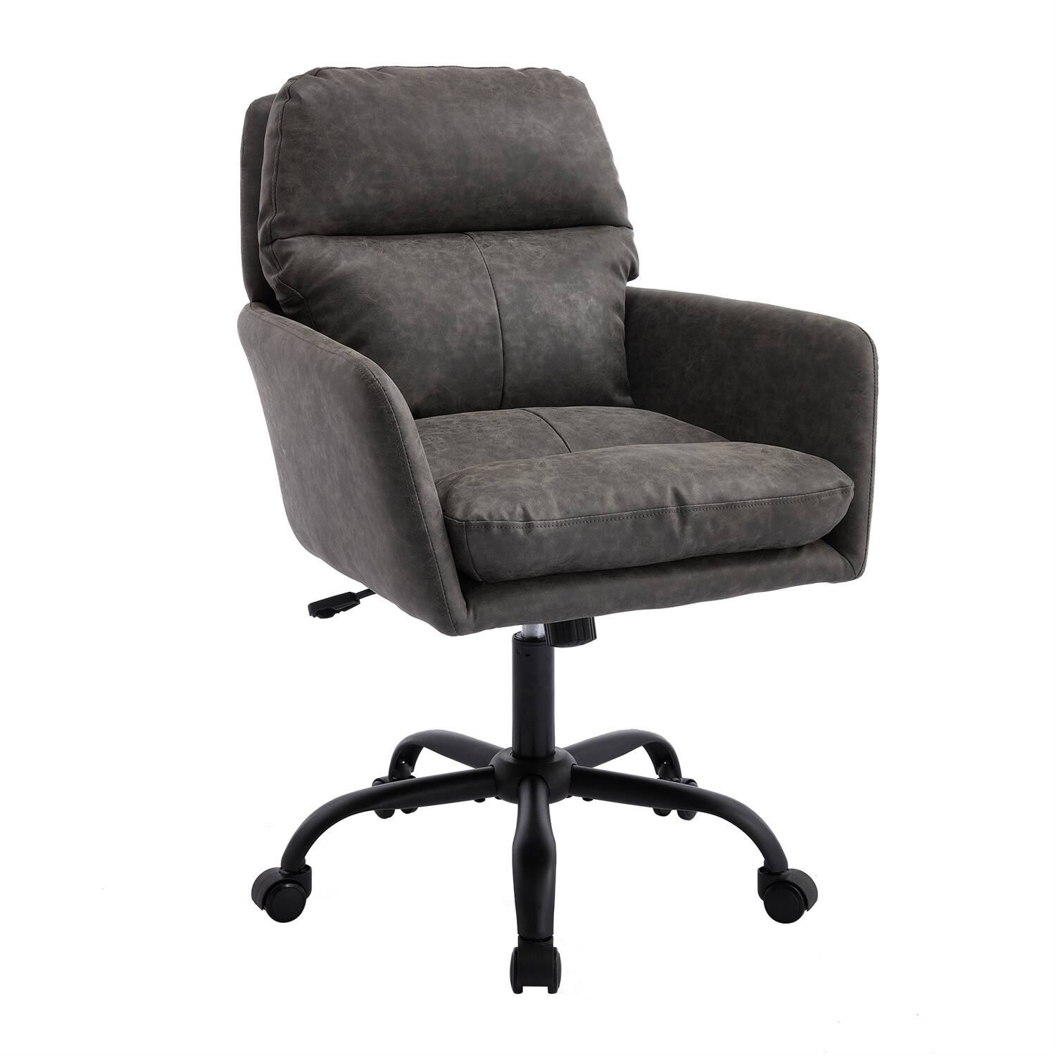 Angle. Forest'nSky - Grey Artificial Leather Office Chair, Height-Adjustable with Black Base for Home & Office - Grey.