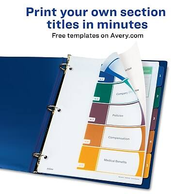 Print your own section titles in minutes  
Free templates on Avery.com  

1. Company Overview  
2. Policies  
3. Compensation  
4. Medical Benefits