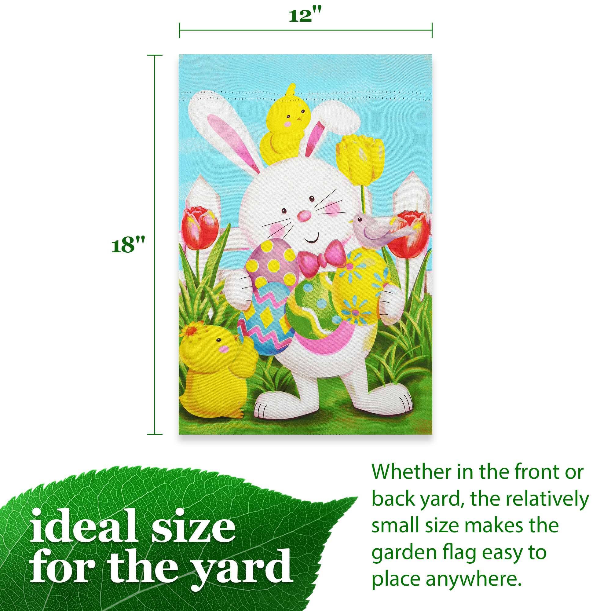 12" x 18" ideal size for the yard  
Whether in the front or back yard, the relatively small size makes the garden flag easy to place anywhere.