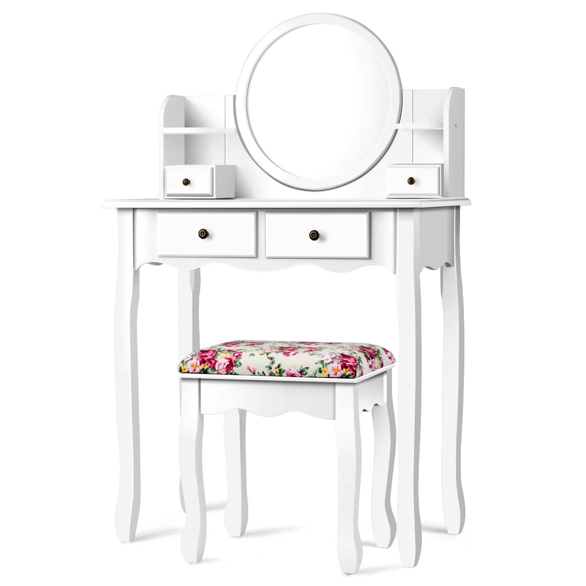 Costway - Makeup Vanity Table Drawers Oval Dressing Table Kids Gift - White