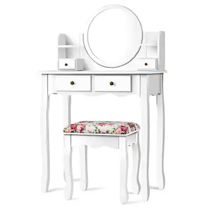 Front. Costway - Costway Makeup Vanity Table Drawers Oval Dressing Table Kids Gift - White.