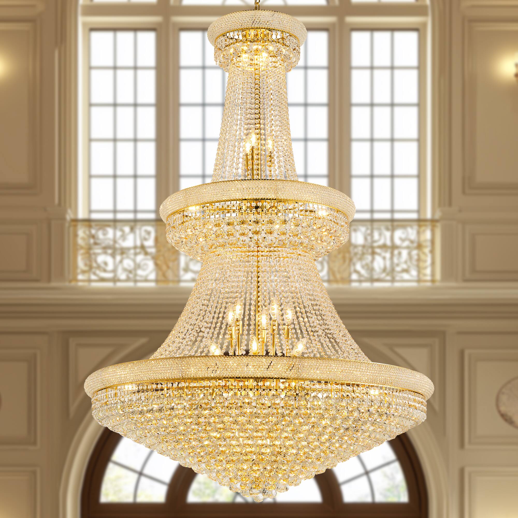 Alt View 2. Boyel Living - 48 Inch Grand Gold Crystal Chandelier 3 Tier Empire Style with 42 E12 Bulbs and 680 Crystal Balls.