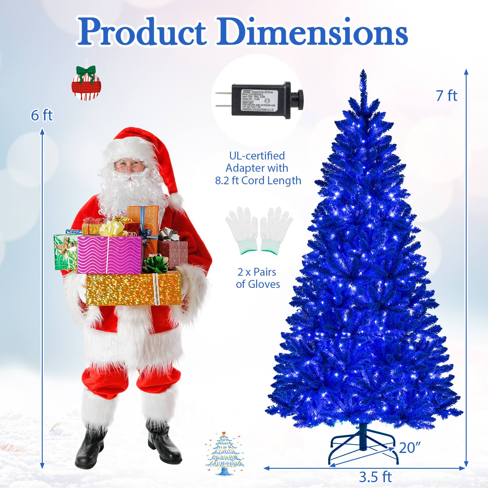 Gymax 7 FT Artificial Christmas Tree w/900 Branch Tips 340 LED