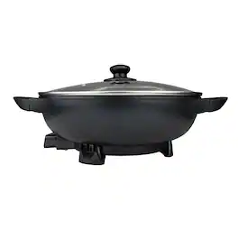 Brentwood - Sk-69bk 13-inch Non-stick Flat-bottom Electric Wok Skillet With Vented Glass Lid - Black