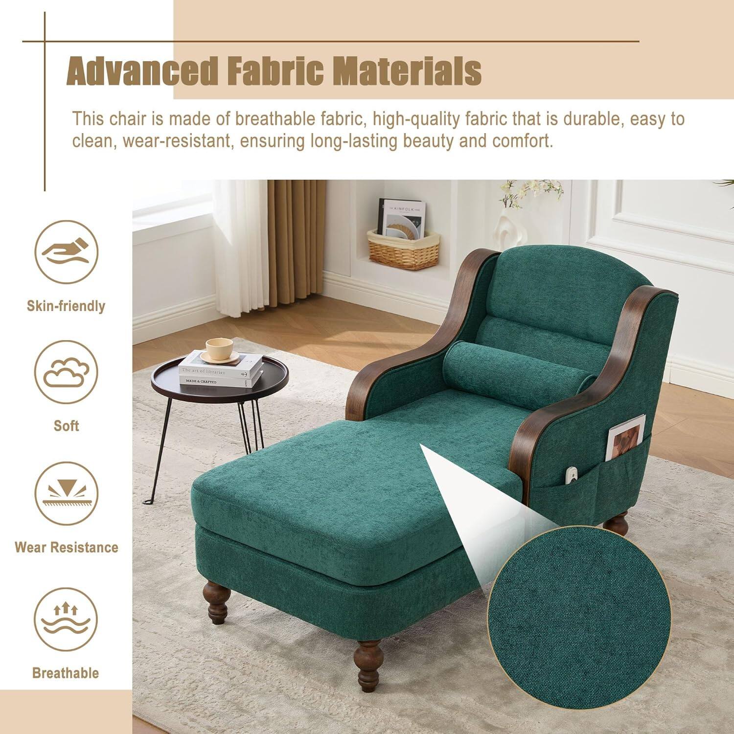 Advanced Fabric Materials

This chair is made of breathable fabric, high-quality fabric that is durable, easy to clean, wear-resistant, ensuring long-lasting beauty and comfort.

- Skin-friendly
- Soft
- Wear Resistance
- Breathable