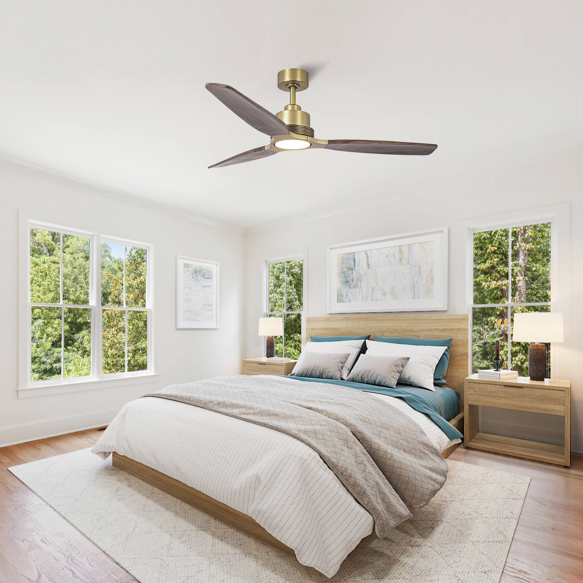 Angle. Parrot Uncle - 56" Modern Solid Wood Diammable LED Gold Ceiling Fan with Remote and Light - Gold.