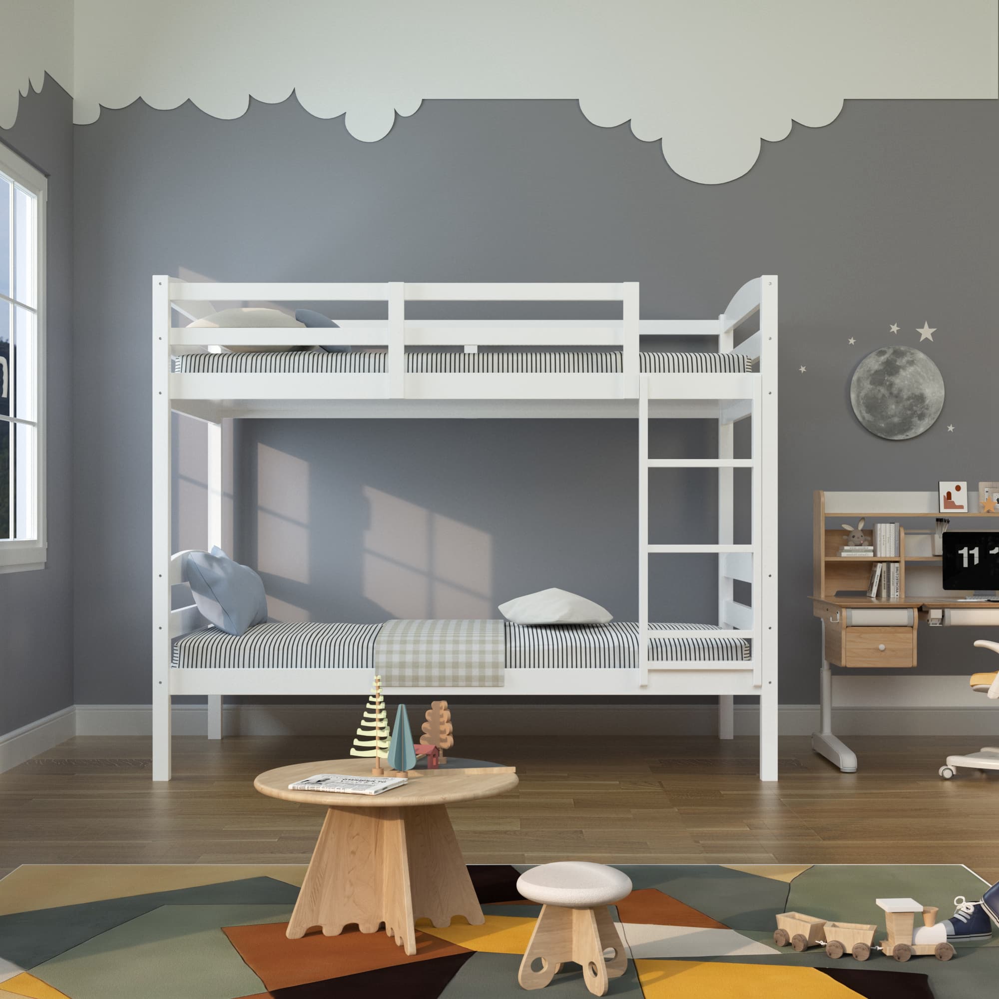 Vaczon - Twin-Over-Twin Wooden Bunk Bed with Guardrails and Ladder, Solid Hardwood for Kids, Teens - White price history on PriceWatchPro