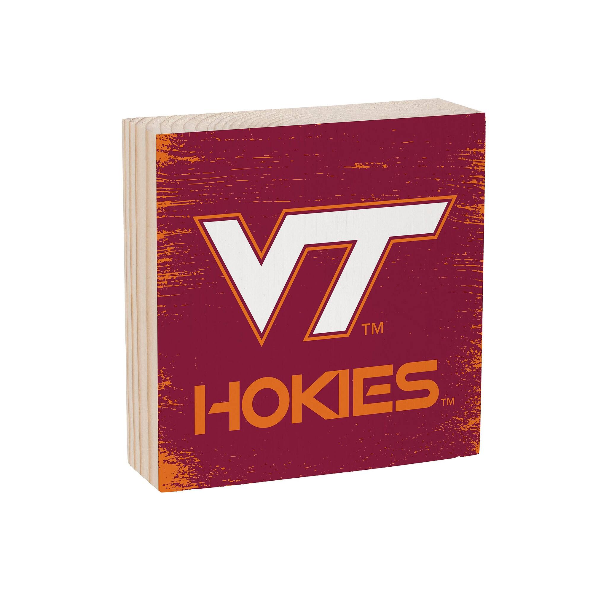 Alt View 1. Evergreen Enterprises - Virginia Tech Hokies 6" Square Fan Chant Wood Block Shelf Sign - Multicolor.