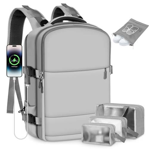 Front. Pacoar Cade - Travel Backpack Set For Women With toiletry Bags shoe Bags 15.6 Inch Laptop Usb Charging Port Weekender Business - Grey-basis.
