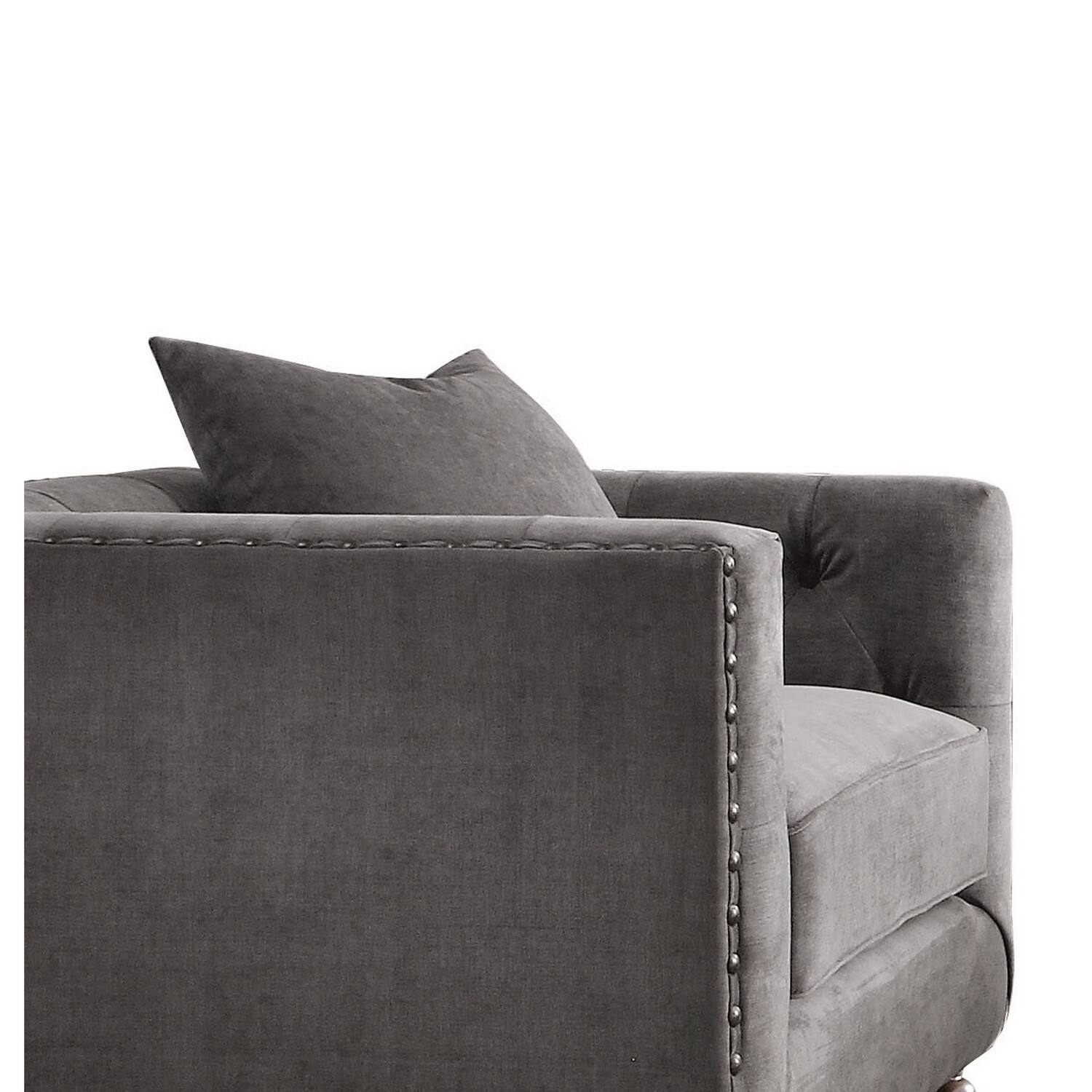 Alt View 2. Manhattan Lane - Fabric Upholstered Wooden Sofa Chair with Nail Head Trim - Gray.