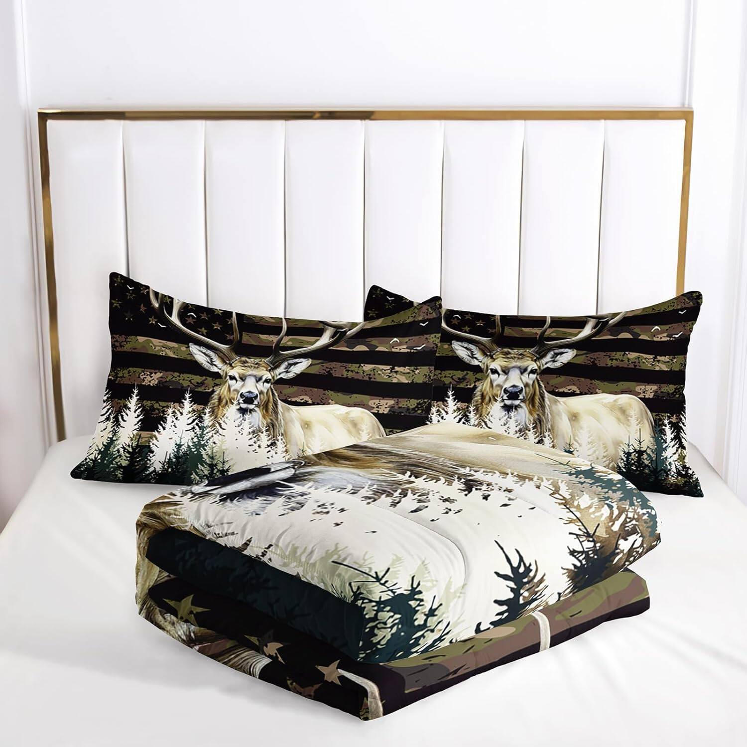 Alt View 2. Wikistore - WIKISTORE Deer Comforter Set Queen Size American Flag Camo Western Farmhouse Bedding 3 Piece - As Picture.