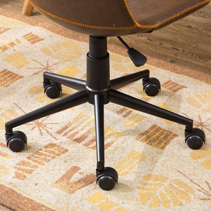 Alt View 5. HTUTWOO - Antique Faux Leather Office Chair, 360° Swivel Air Lift, Matte Black Steel Frame - for Home Office, Study - Brown.