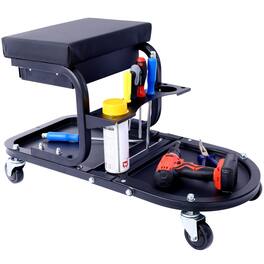 Boyel Living - 300 Lbs Capacity Steel Garage Mechanics Chair with Tool Tray Holders Drawer - Black