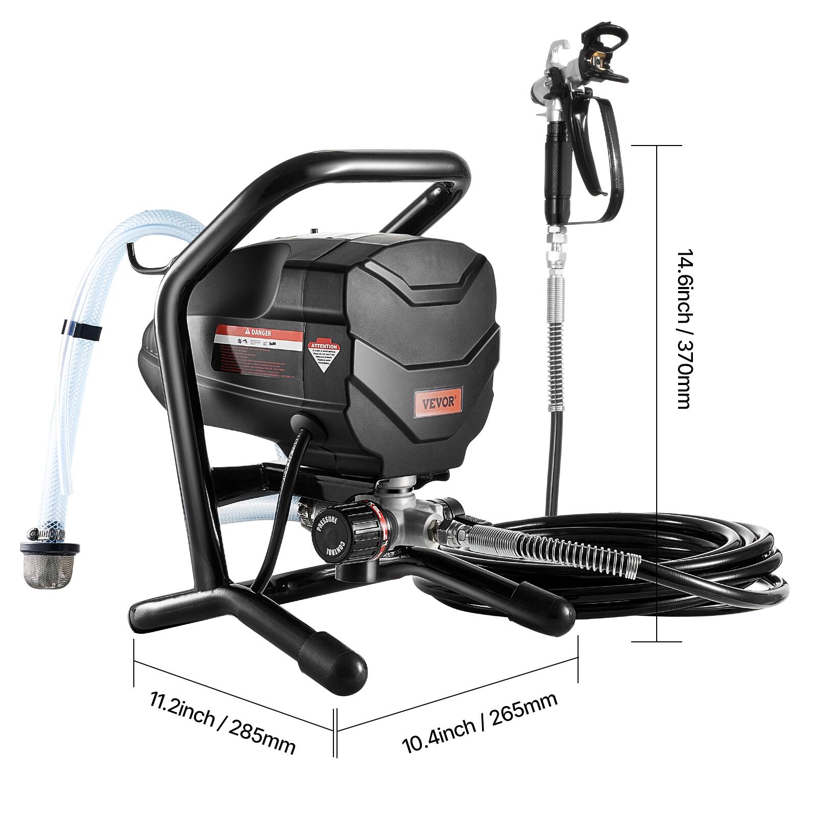 DANGER $1  
ATTENTION PRESSION CONTAIN  
VEVOR  
14.6inch / 370mm  
11.2inch / 285mm  
10.4inch / 265mm