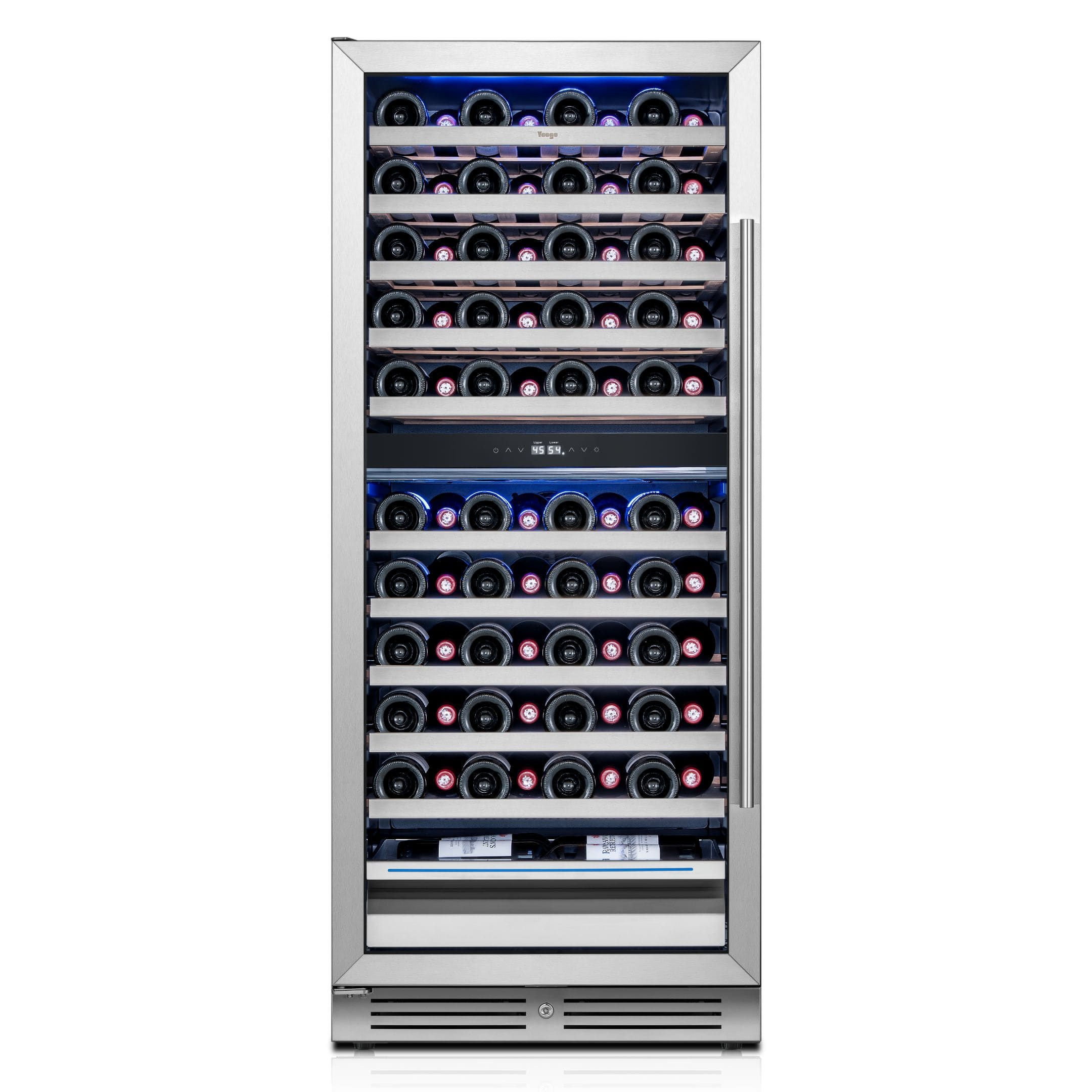 Yeego - 24 inch Dual Zone Wine Cooler Refrigerator,89 Bottle Wine Fridge,Freestanding & Built-in,2 LED,for Home Bar - Stainless Steel
