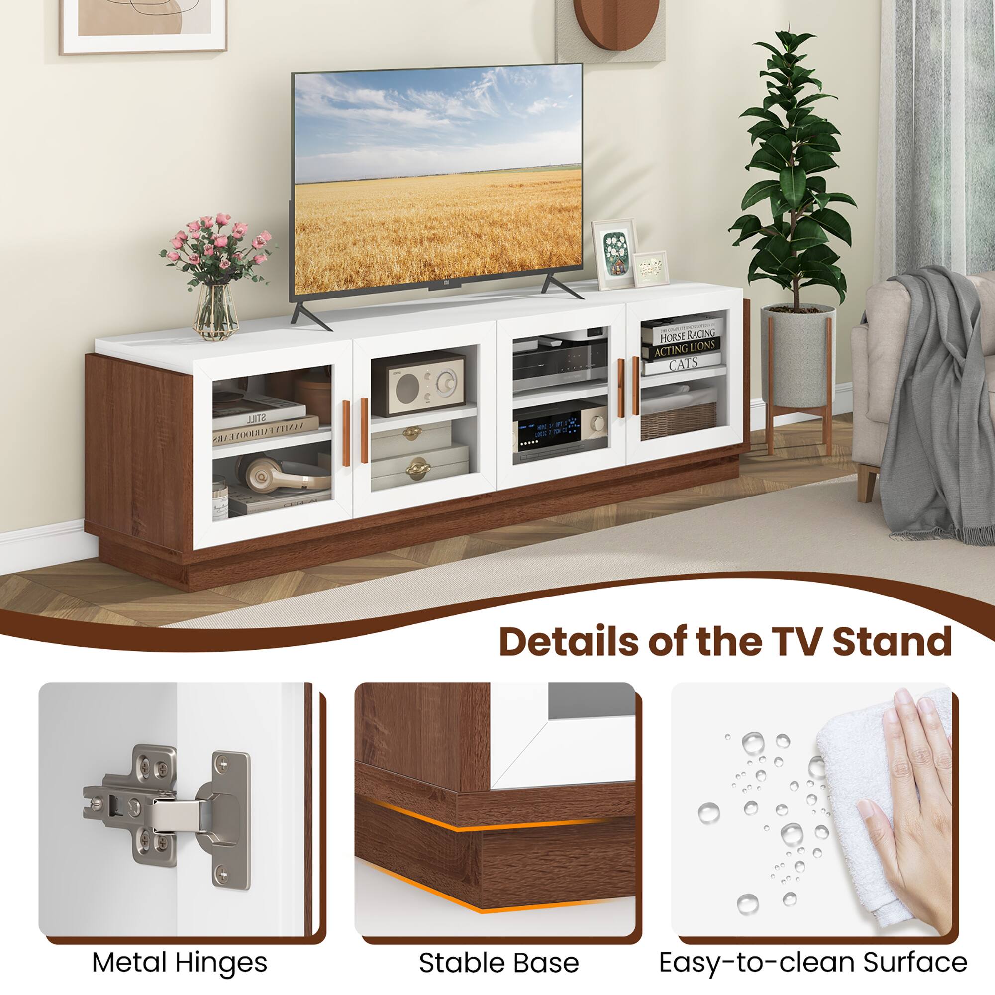 HORSE RACING ACTING LIONS CATS SANER LD X ... Details of the TV Stand Metal Hinges Stable Base Easy-to-clean Surface
