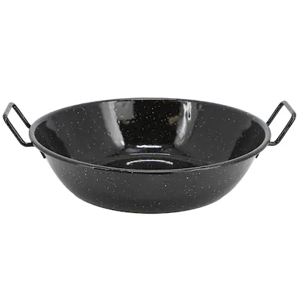 Front. Oster - Oster Castillo 12 Inch Enamel on Steel Paella Pan in Speckled Black - Black.