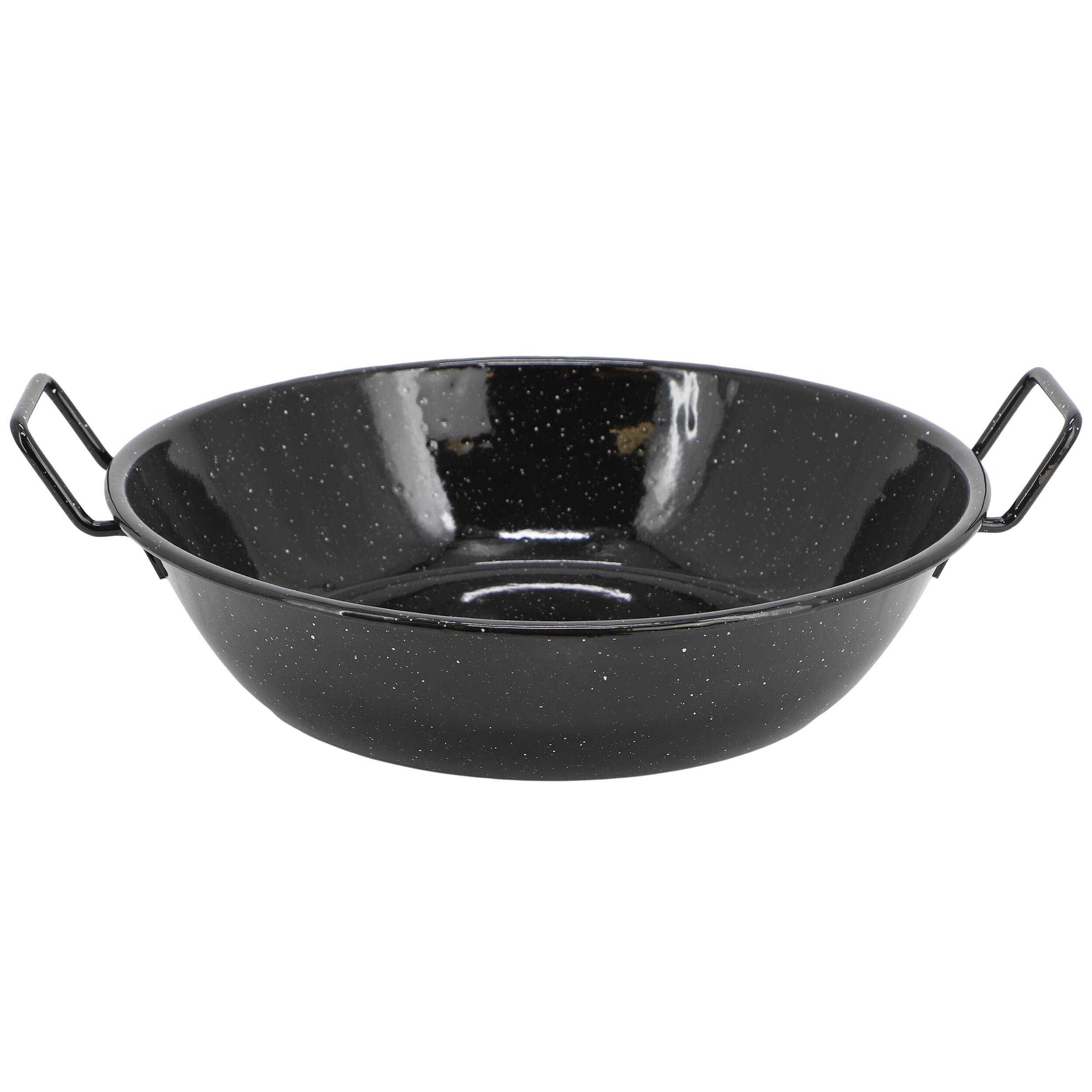 Front. Oster - Oster Castillo 12 Inch Enamel on Steel Paella Pan in Speckled Black - Black.