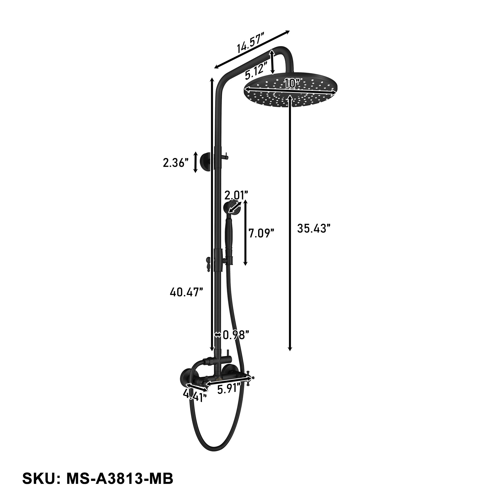 14.57", 5.12", 10", 2.36", 2.01", 7.09", 35.43", 40.47", 0.98", 5.91", 4.41", SKU: MS-A3813-MB
