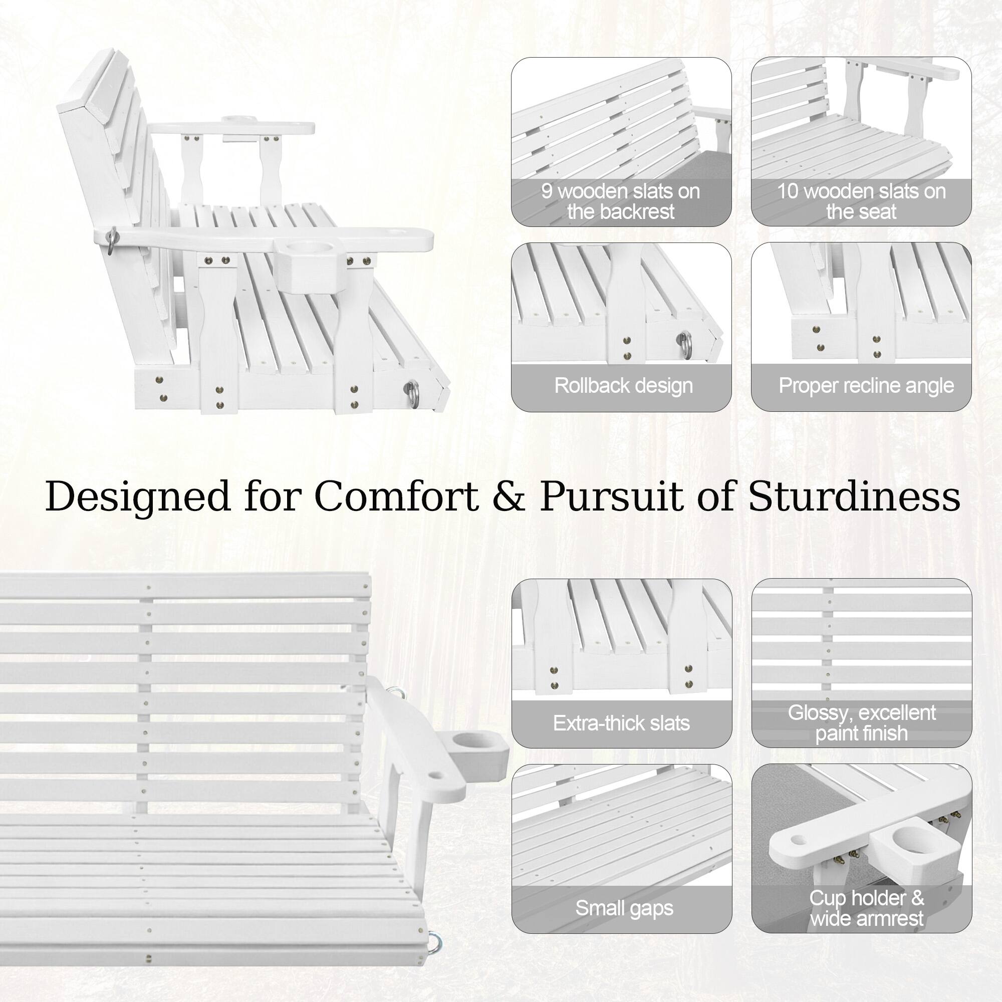 9 wooden slats on the backrest  
10 wooden slats on the seat  
Rollback design  
Proper recline angle  
Designed for Comfort & Pursuit of Sturdiness  
Extra-thick slats  
Glossy, excellent paint finish  
Small gaps  
Cup holder & wide armrest