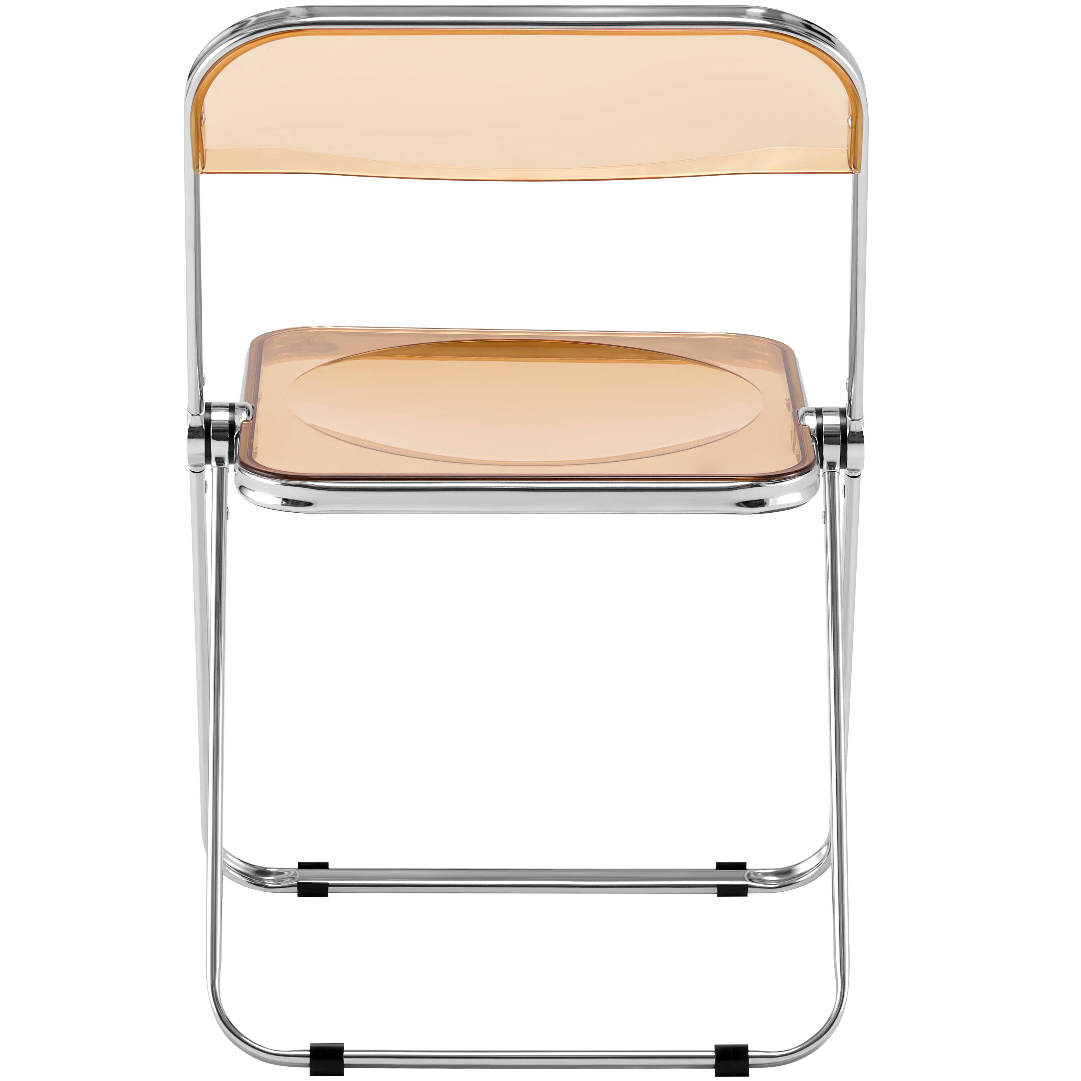 Alt View 4. LeisureMod - Lawrence 4-PCS Modern Acrylic Folding Chair with Chrome Steel Frame - Space-Saving Portable Chair - Amber.