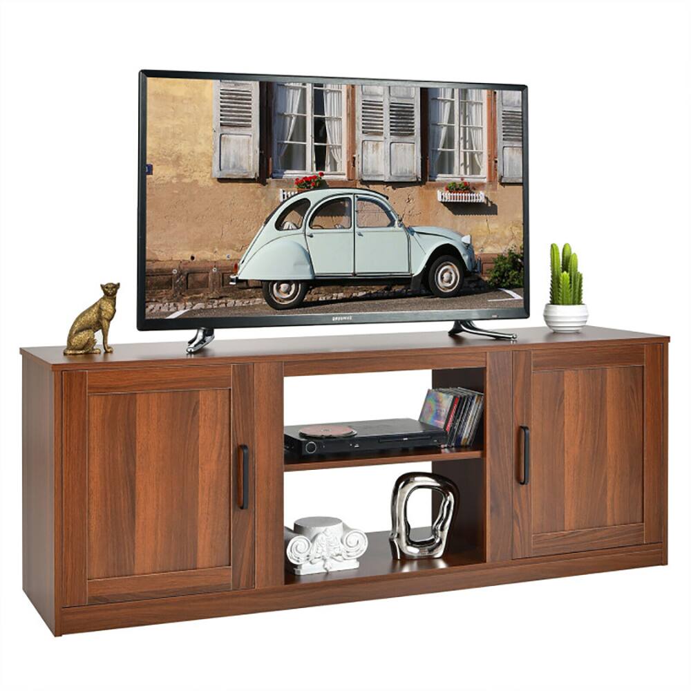 Back. Pefilos - 58 Inch TV with 1500W Faux Fireplace for TVs up to Inch-Vintage, Mid Century Modern Living Room Bedroom TV Stand - Brown.