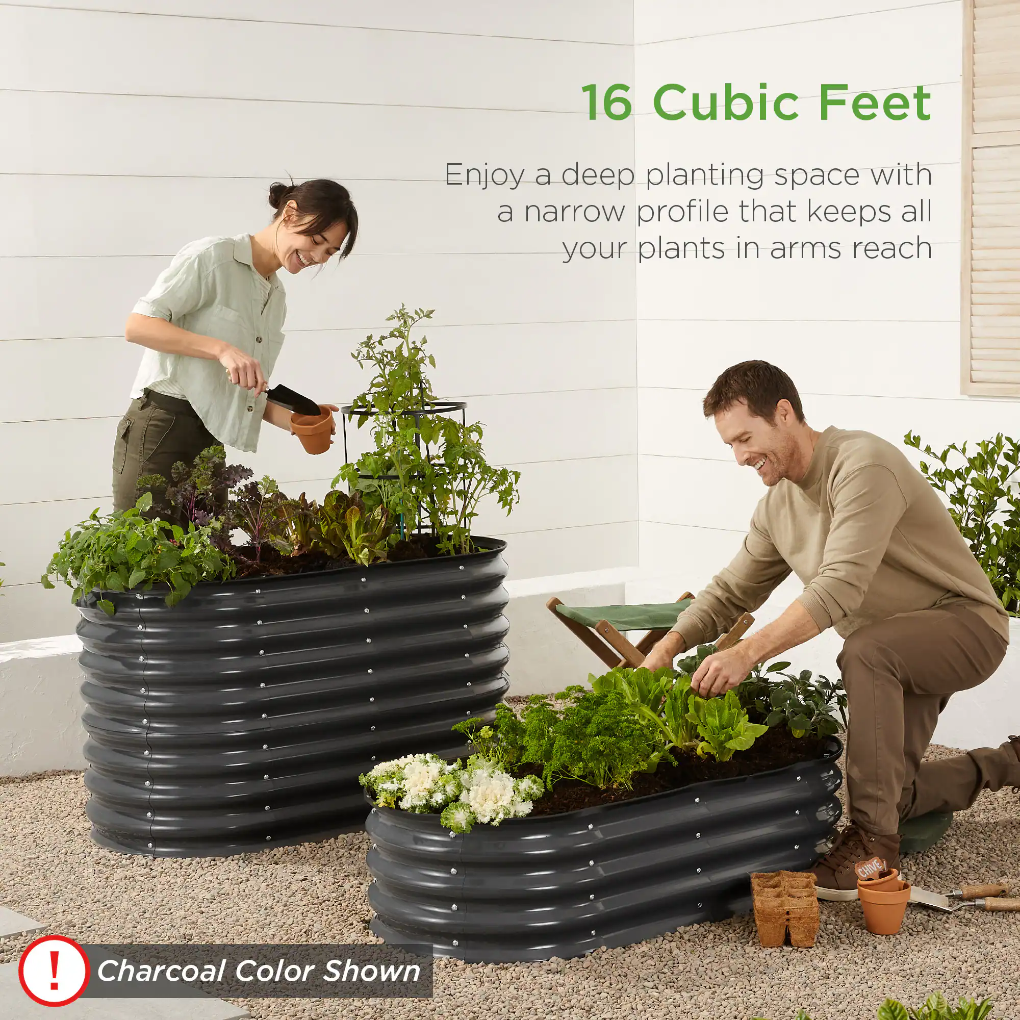 16 Cubic Feet

Enjoy a deep planting space with a narrow profile that keeps all your plants in arms reach

Charcoal Color Shown