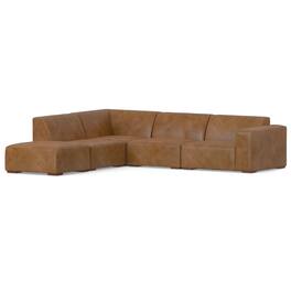 Simpli Home - Rex Left Corner Sectional Modular Sofa with Ottoman in Genuine Leather - Caramel Brown