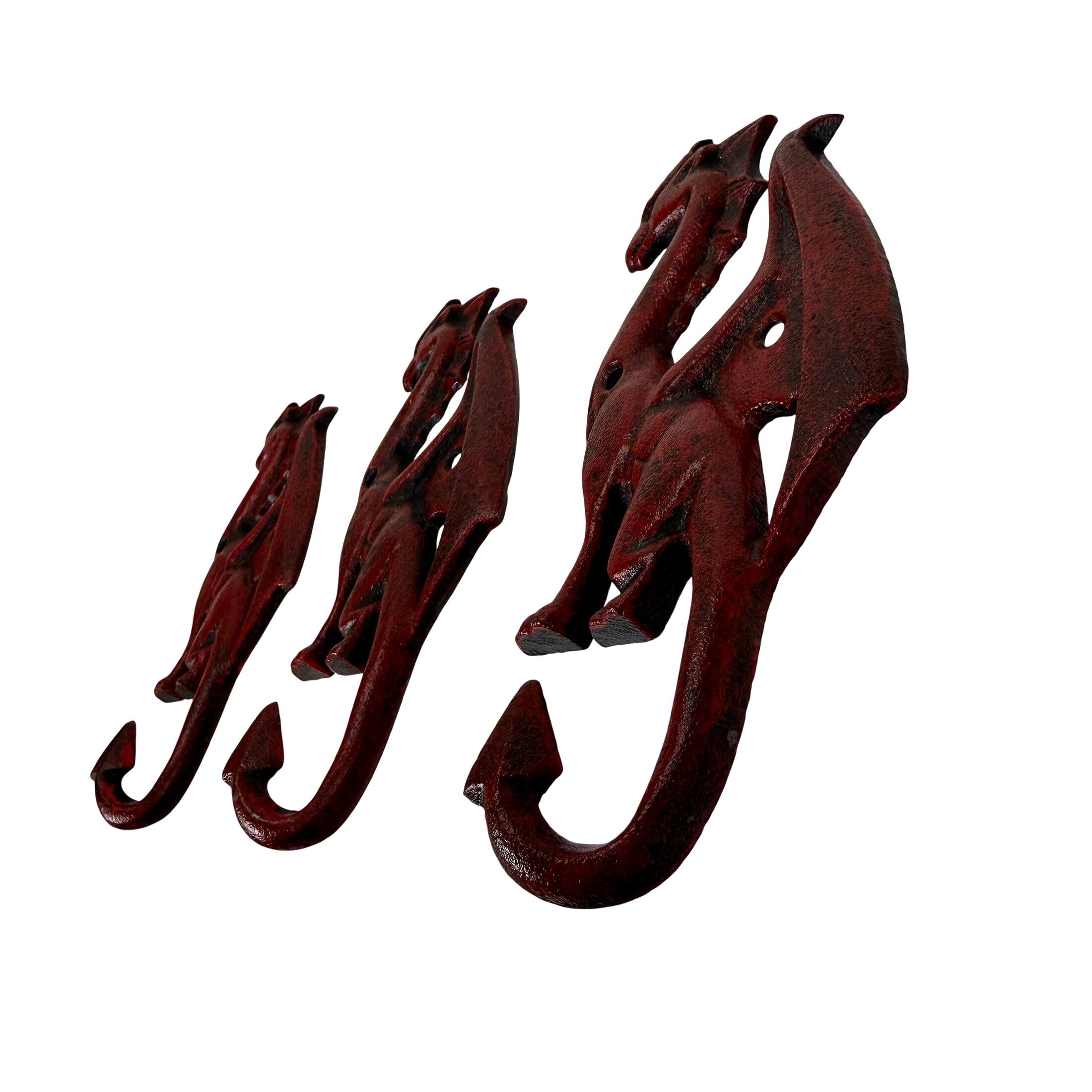 Alt View 7. Things2Die4 - Set of 3 Dragon Wall Hooks Red Distressed Cast Iron 6.5 in Decorative - Red.