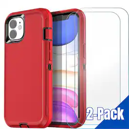 Entronix - iPhone 12 Mini Heavy Duty Case Bundle with 2 Clear Screen Protectors - Red