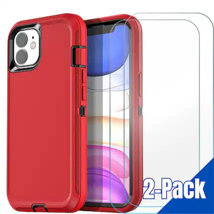 Front. Entronix - Entronix iPhone 12 Mini Heavy Duty Case Bundle with 2 Clear Screen Protectors - Red.
