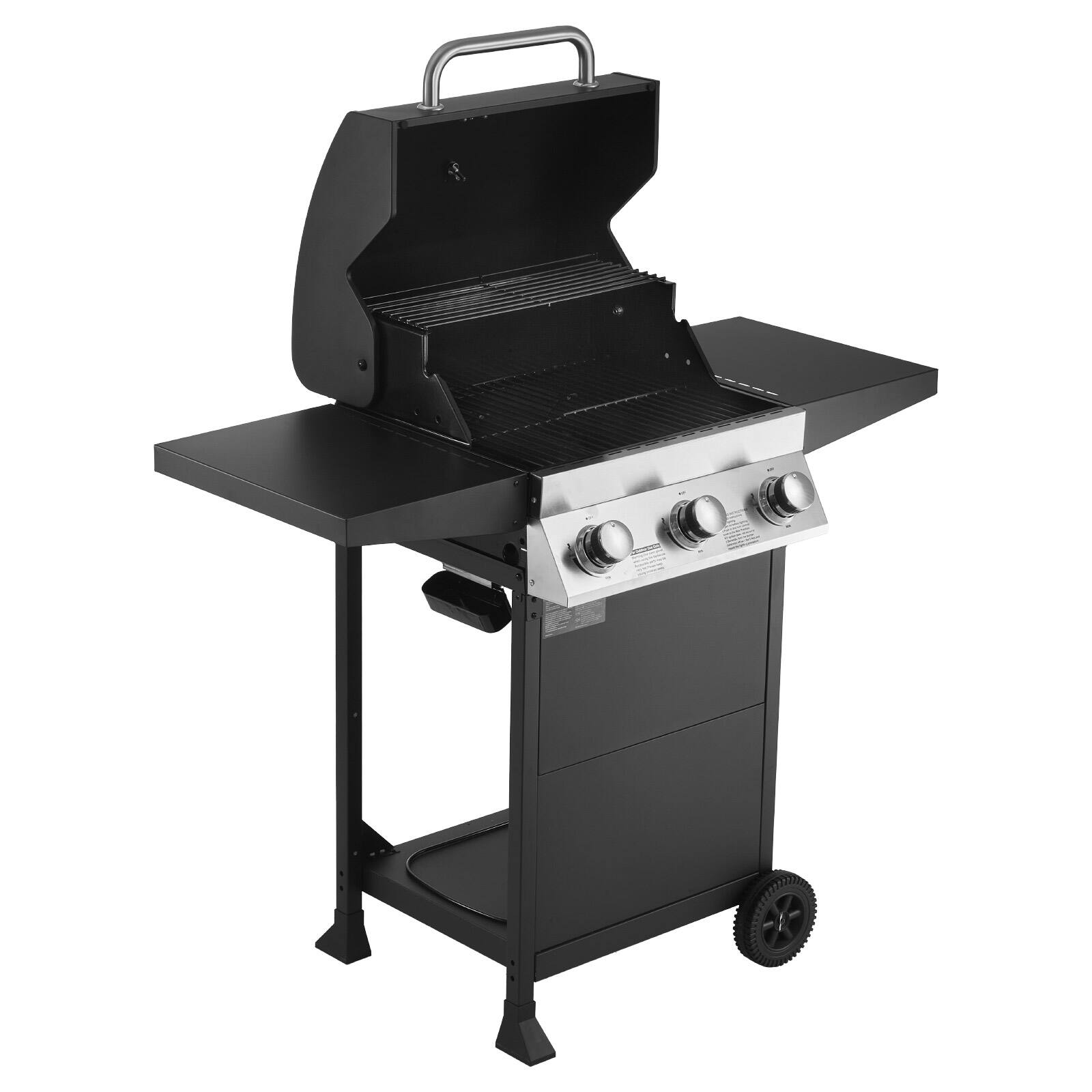 Alt View 5. VEVOR - Gas Grill, 3 Burner Propane Gas Grill with Spacious 338 SQ.In Grilling Area, Carbon Steel Enamel Grates - Black.