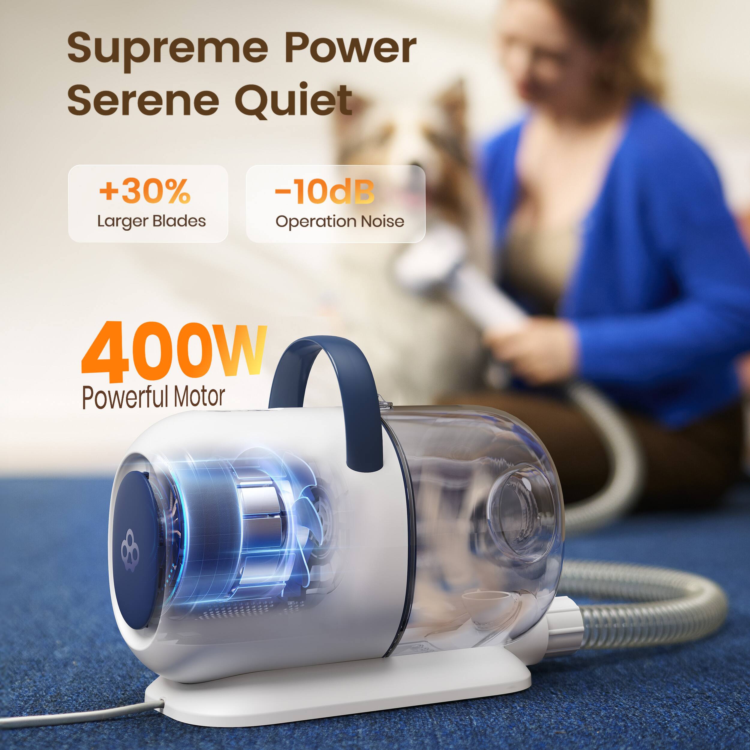 Supreme Power Serene Quiet

+30% Larger Blades
-10dB Operation Noise

400W Powerful Motor