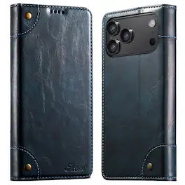 Dteck - for iPhone 18 Pro Case, Retro PU Leather Folio Flip Wallet with Credit Card Holder Shockproof Phone Cover - Blue
