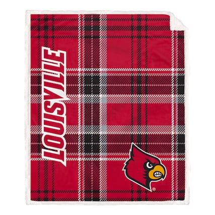 Front. Pegasus - Louisville Cardinals 50" x 60" Playmaker Plaid Ultra Cozy Sherpa Throw - Multicolor.