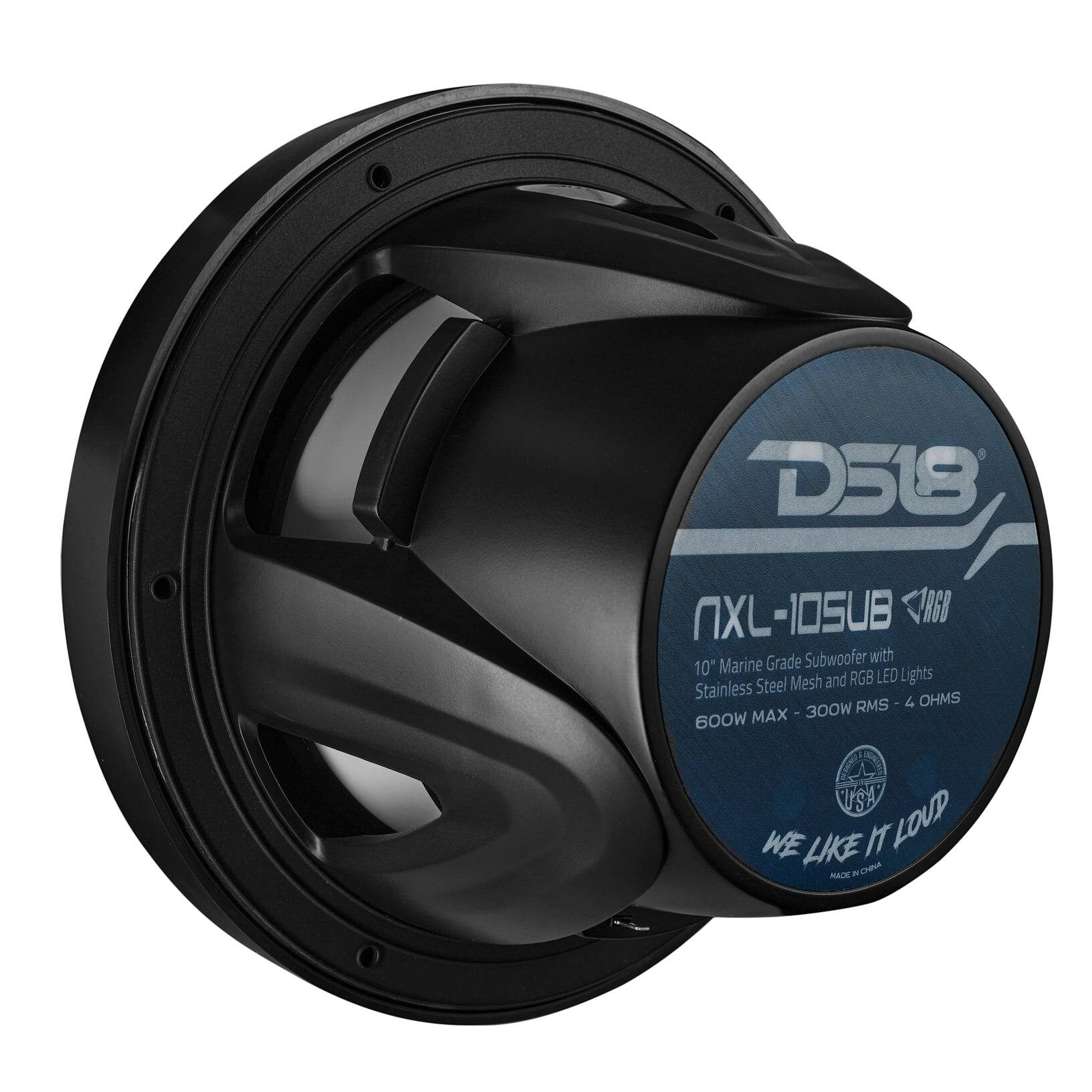 D518 NXL-10SUB PRR Grade Subwoofer with 10" Marine Lights Mesh and RGB LED Stainless Steel RMS 4 SWHO 600W MAX 300W USA WE LIKE IT LOUD