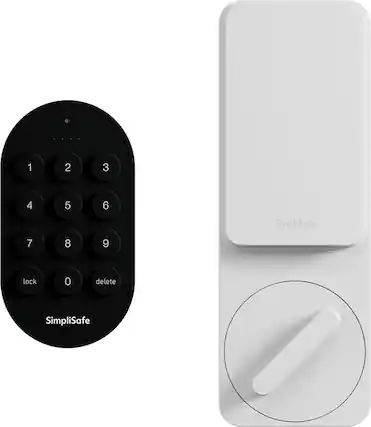 SimpliSafe is a company that offers a home security system with a keypad and a control panel. The keypad is black and has white numbers, while the control panel is white. The keypad and control panel are designed to work together to provide a secure and convenient way to control the home security system. The keypad has a lock and delete button, as well as a power button, while the control panel is used to monitor and manage the security system.