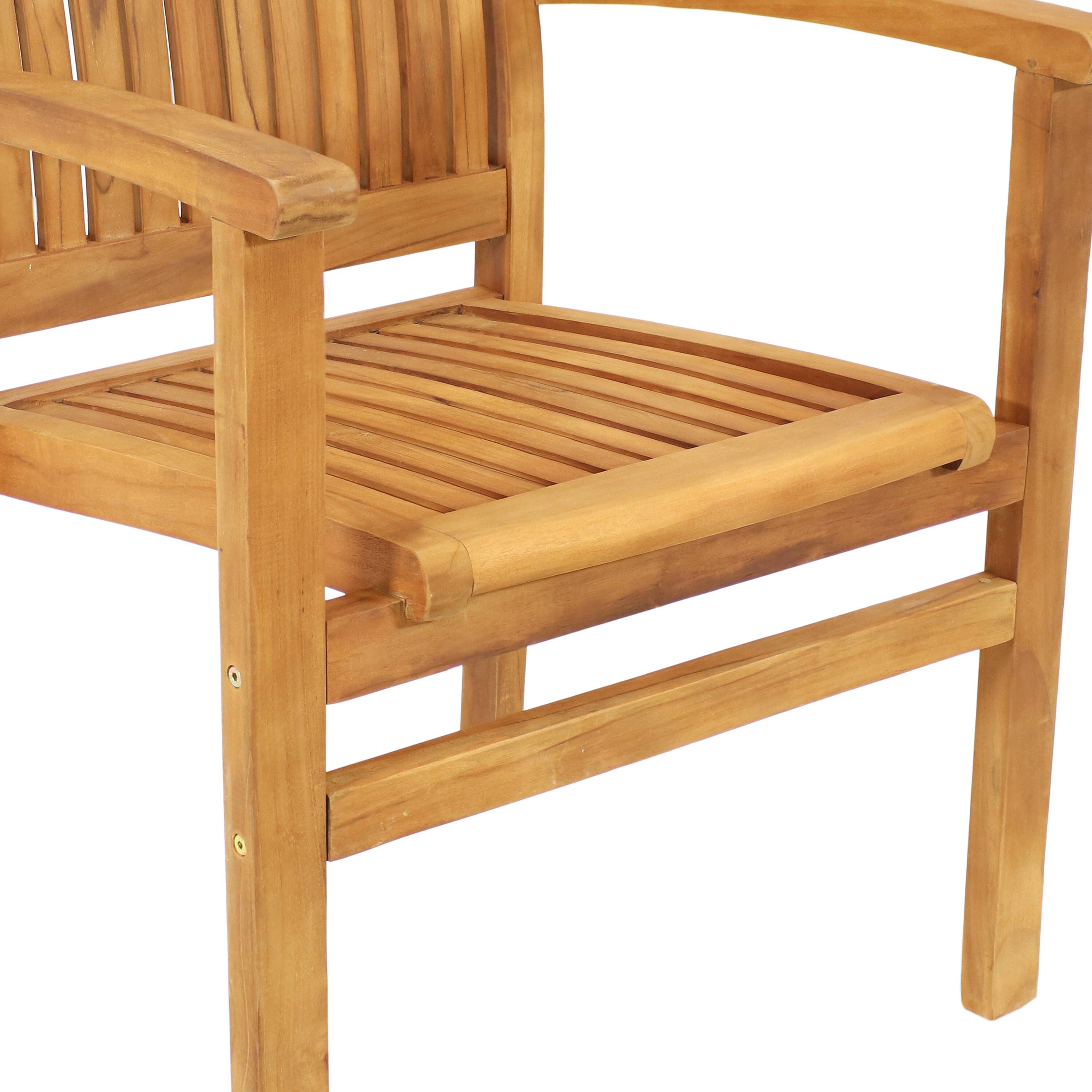 Alt View 7. Sunnydaze - 2 Solid Teak Wood Stackable Outdoor Dining Armchair - Light Brown.