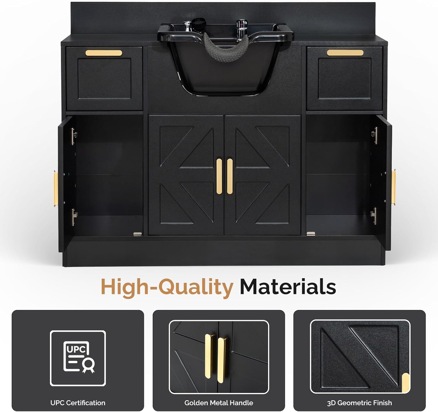 High-Quality Materials

- UPC Certification
- Golden Metal Handle
- 3D Geometric Finish