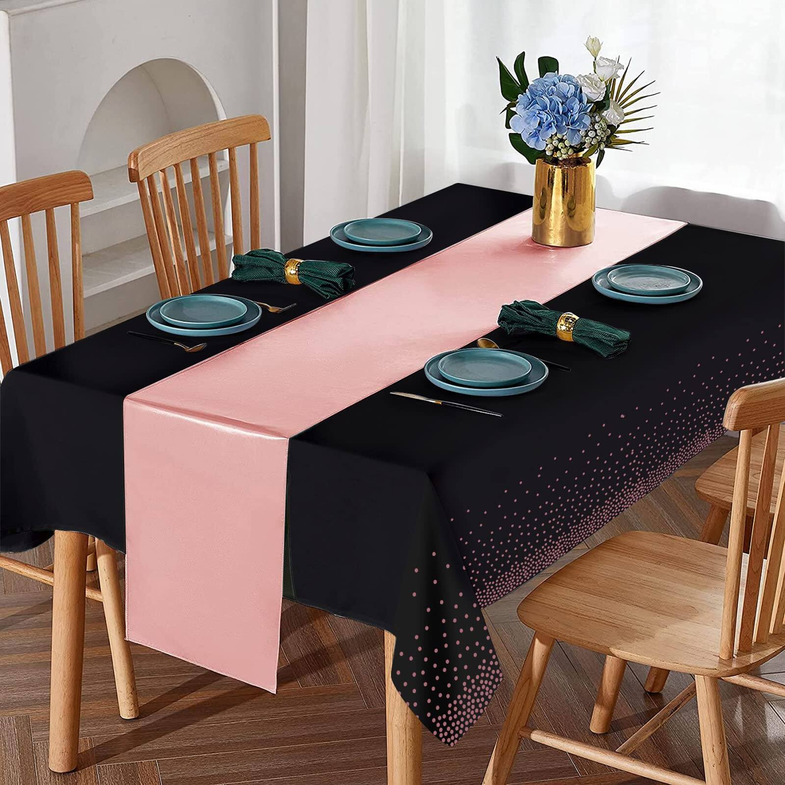 Dapper Styles Disposable Plastic Tablecloth And Satin Table Runner Rose ...