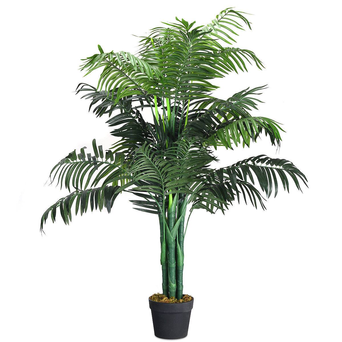 Costway - 3.5-Feet Artificial Areca Palm Decorative Silk Tree with Basket Indoor Outdoor - Green