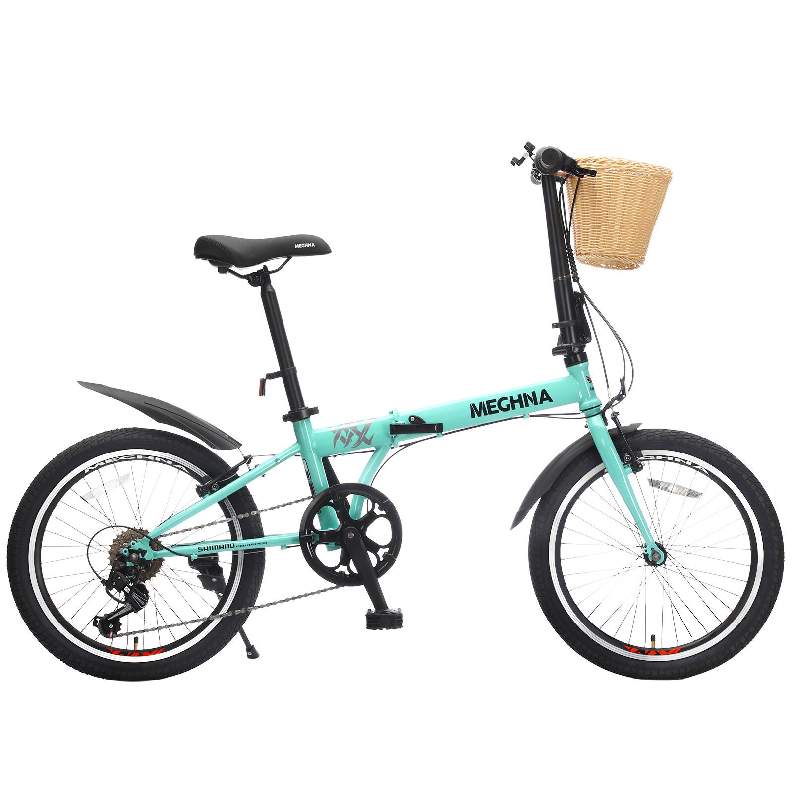 Alt View 3. Chery Life - 20 in. Green Steel 6-Speed Dual V-Brake Portable Compact Folding Bike for Adults with Basket - Green.