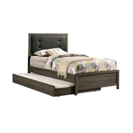 Manhattan Lane - Meli Twin Size Bed, Button Tufted Upholstery, Dark Gray Solid Wood - Gray, Black