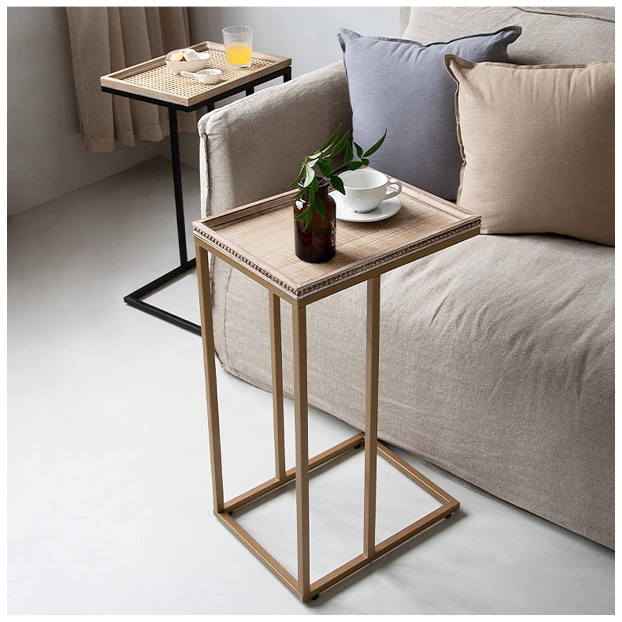 Alt View 5. COZAYH - COZAYH Farmhouse C End Table, Accent Furniture with Woven Metal Tray Top, Black - Black.