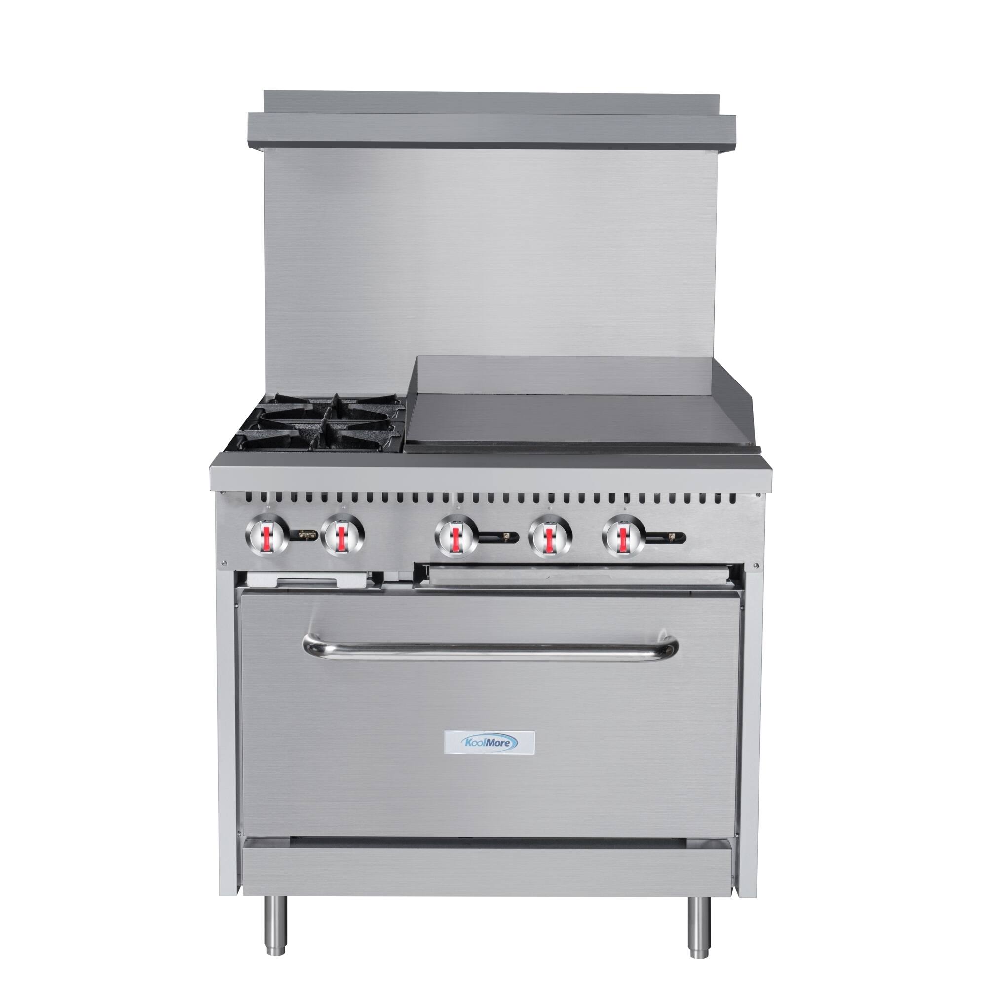 Left. Koolmore - 36 in. 2 Burner Commercial LP Range with 24 in. Griddle in Stainless-Steel (KM-CRG36-LP) - Stainless Steel.