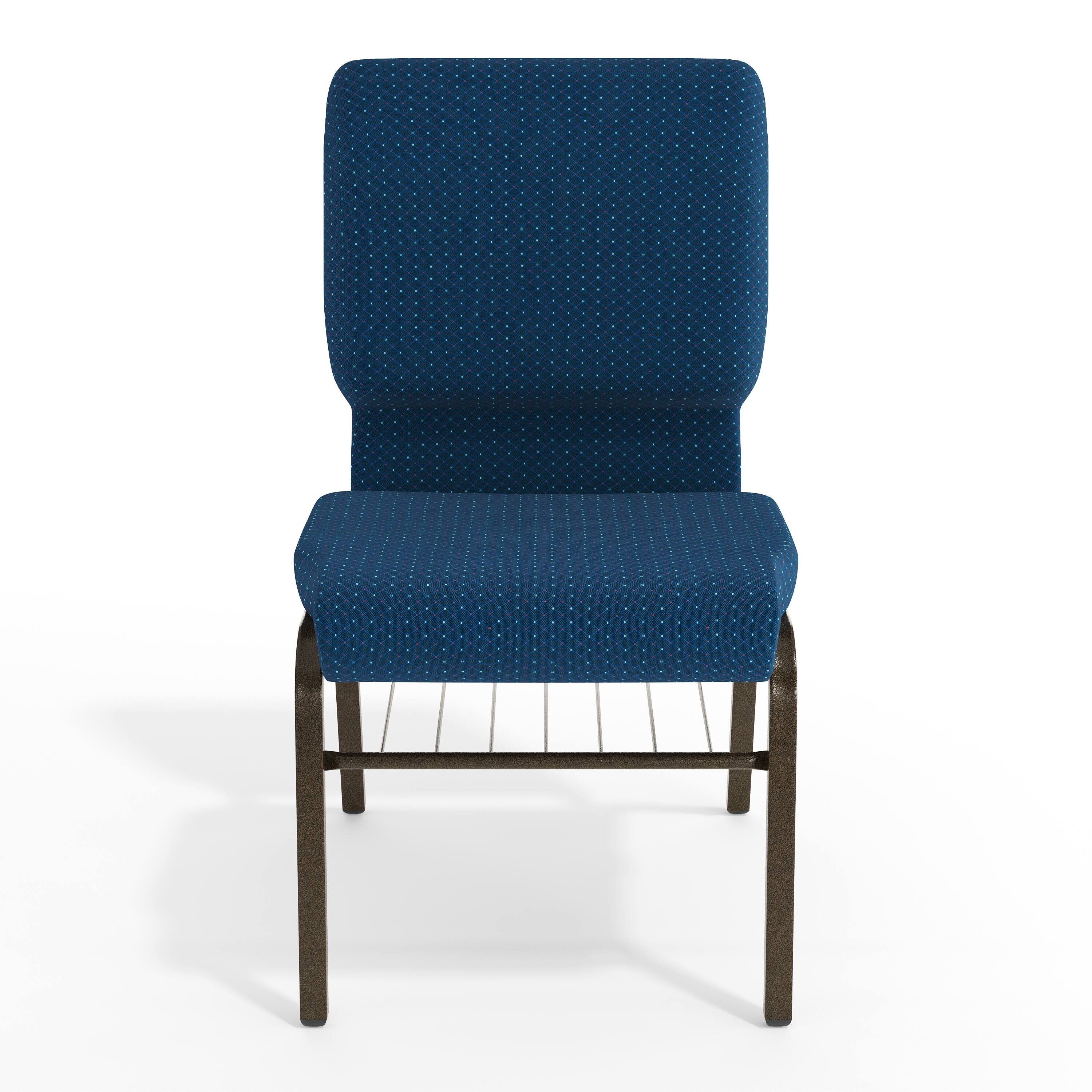 Alt View 9. Emma + Oliver - 18.5"W Church/Reception Guest Chair with Book Rack - Navy Blue Patterned Fabric/Gold Vein Frame.