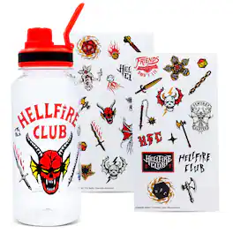 Silver Buffalo - Stranger Things Hellfire Club 32-Ounce Twist Spout Water Bottle and Sticker Set - Red