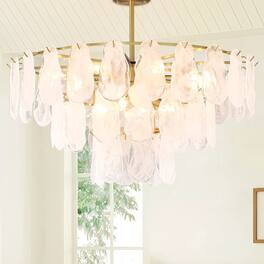 RYHNUYNE - 31.5" Modern Gold Chandelier 3-Tier Cloud Glass Pendant Ceiling Light with 12 Lights for Living Room Bedroom Dining Room