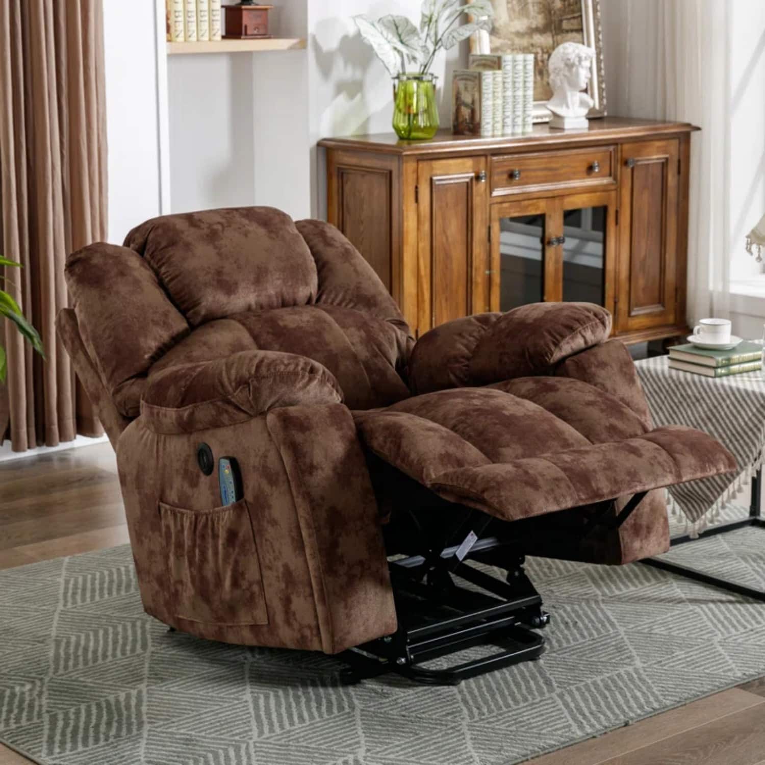 Left. Bestier - 40.6" Oversize Power Lift Recliner Chair with Massage and Heating - Brown.